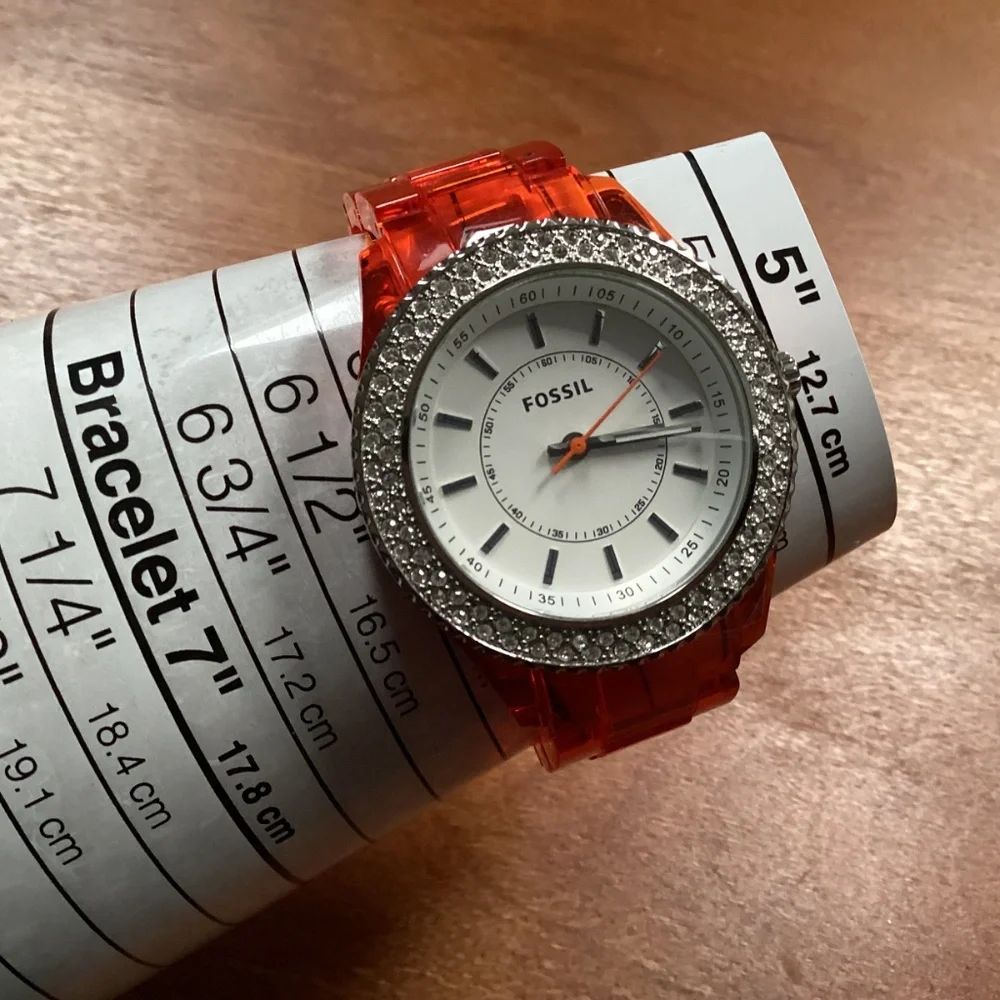 Fossil Stella Orange Acrylic Women’s Watch With Crystal Accented Bezel ES 2453